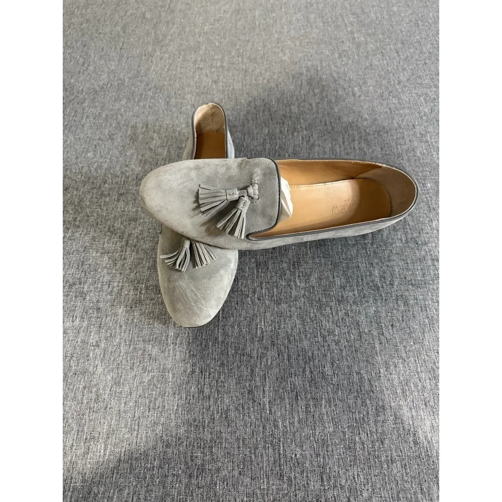 J. Crew Gray Cora Suede Leather Tassel Loafer Sz 10